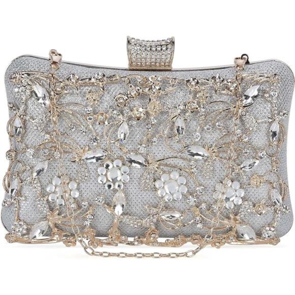 Womens Crystal Evening Clutch Bag Rhinestone Wedding Handbag Purse for Bridal - Picture 1 of 6